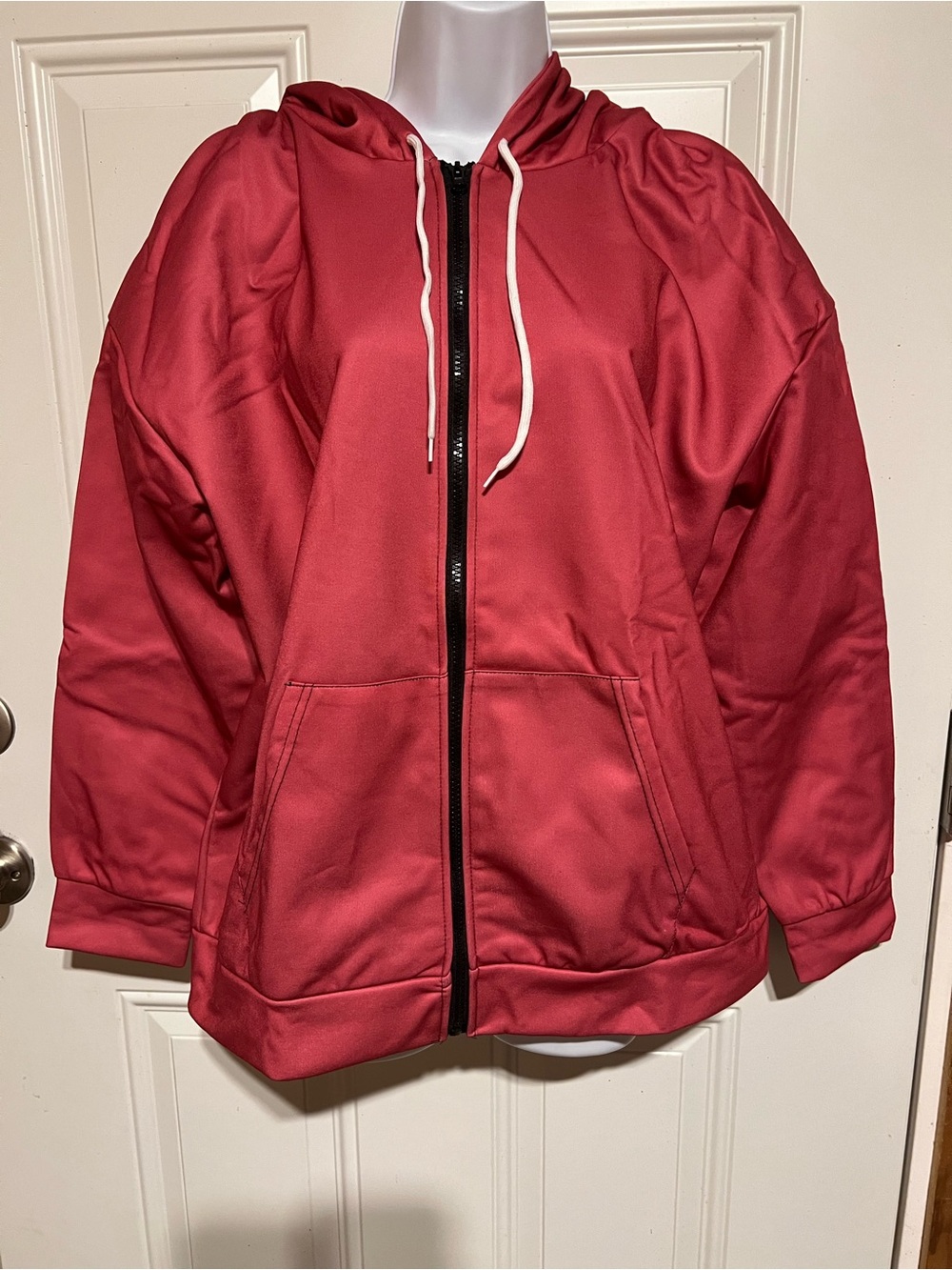 Women's Hooded Zip-Front Pea Coat in Red